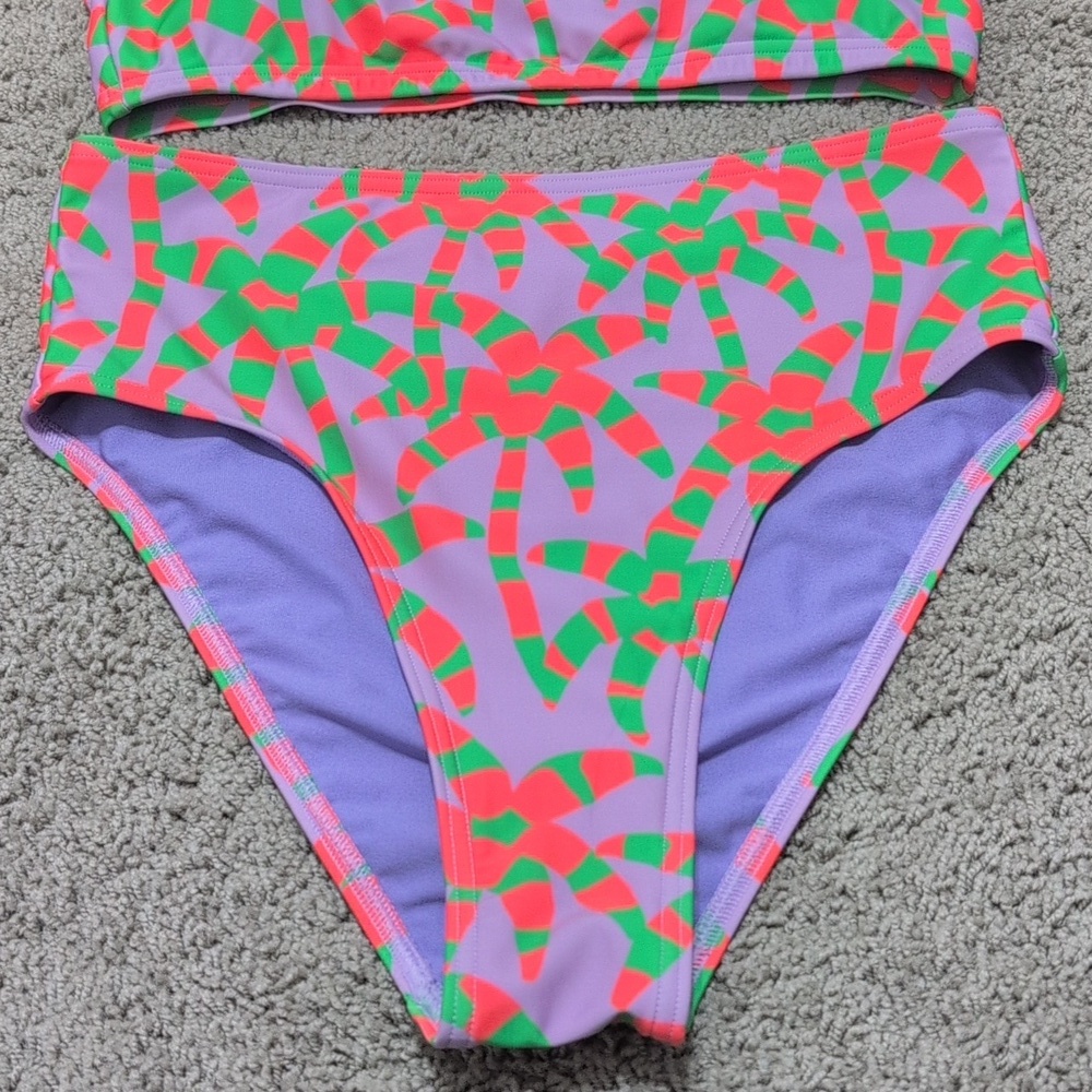 Adidas Farm Rio Bikini Purple Lime Burst High Waist Women's Size Medium - Picture 3 of 14